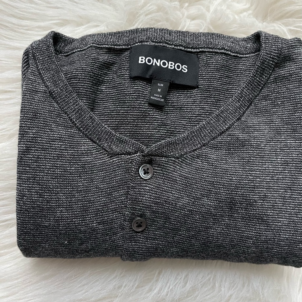 New Bonobos Men’s Thin Cotton Henley Sweater Slim Medium M Gray
